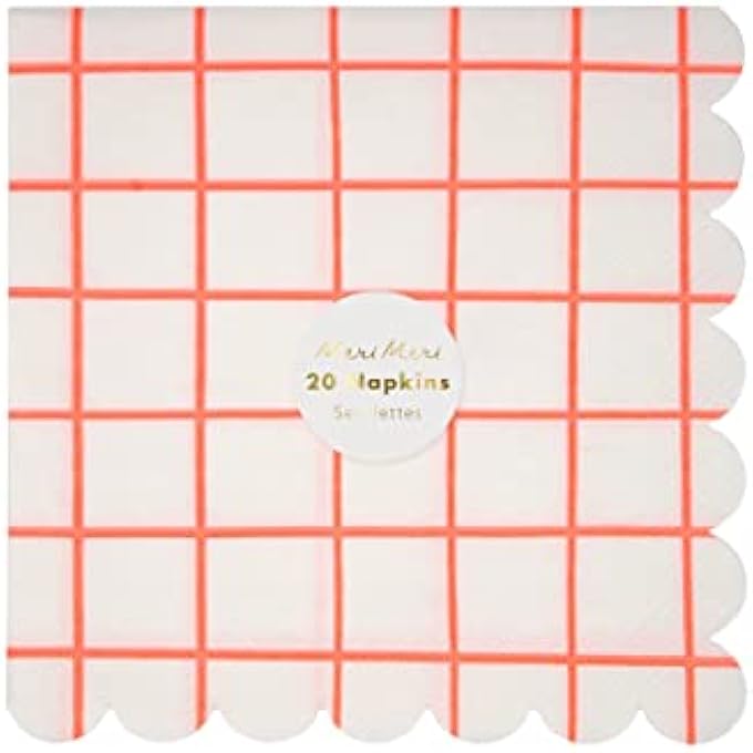 NEON CORAL GRID LARGE NAPKINSCORAL PINK PARTY PAPER NAPKINS WITH SCALLOP EDGE, BIRTHDAY & DINNER CELEBRATION TABLE DCOR, PACK OF 20 - Image 2
